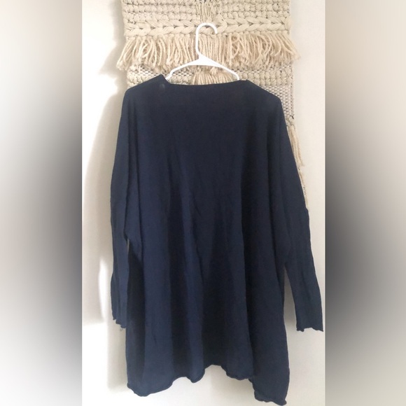 Eskandar Linen Cotton Open Long Cardigan Sweater One Size Navy Blue - Picture 4 of 5